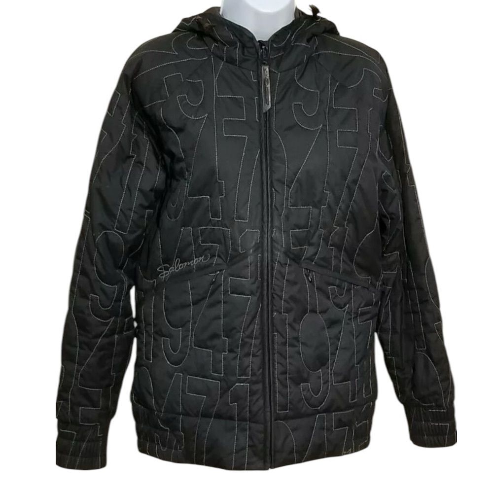 Salomon Women's Medium Signature Embroidered Quilted Black Hooded Jacket Coat - Picture 1 of 13